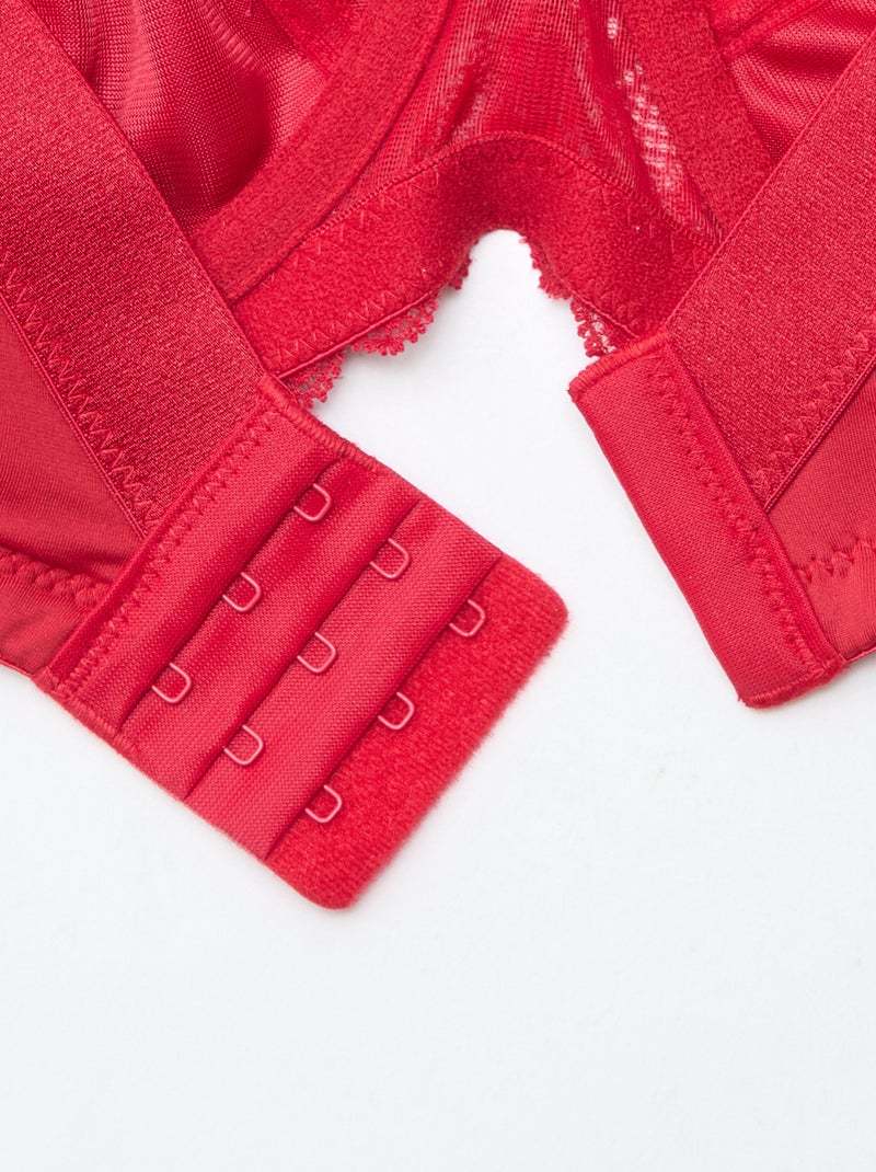 Sujetador balconet de encaje calado Rojo - Kiabi