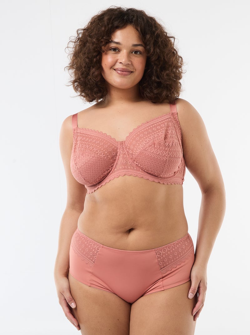 Sujetador balconette de encaje calado Rosa - Kiabi