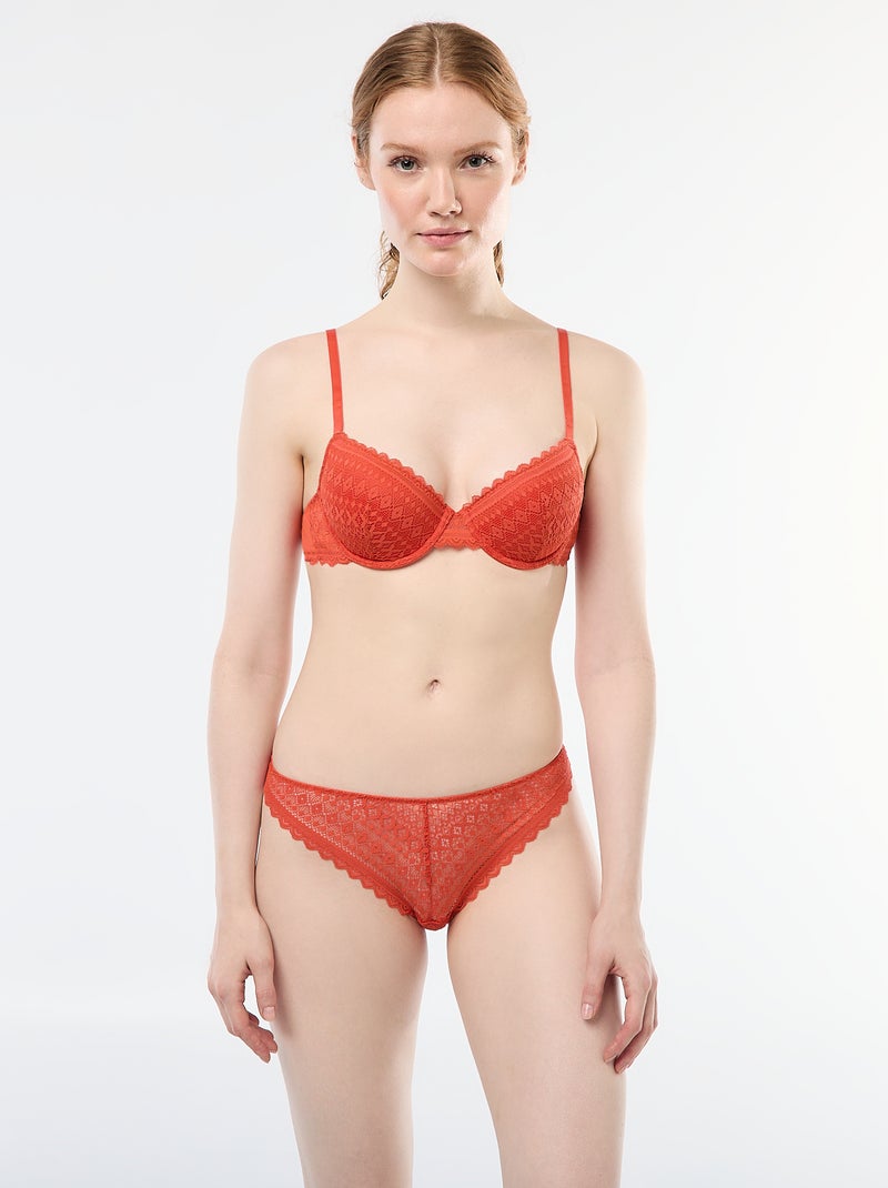 Sujetador balconette de encaje Naranja - Kiabi