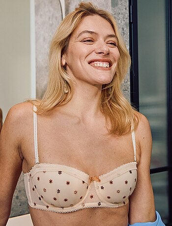 Sujetador balconette de tul floral