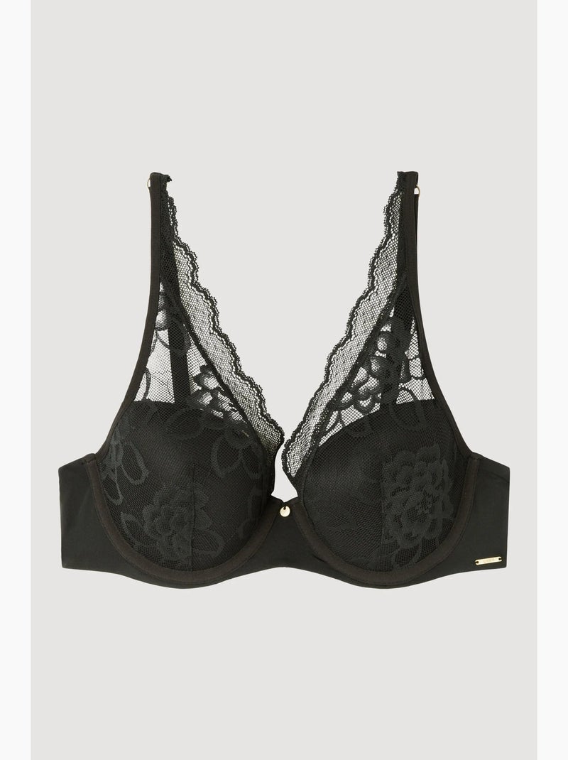 Sujetador bralette con aro y foam, de encaje Negro - Kiabi