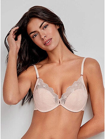 Sujetador bralette con aro y foam, de tul bordado con flores