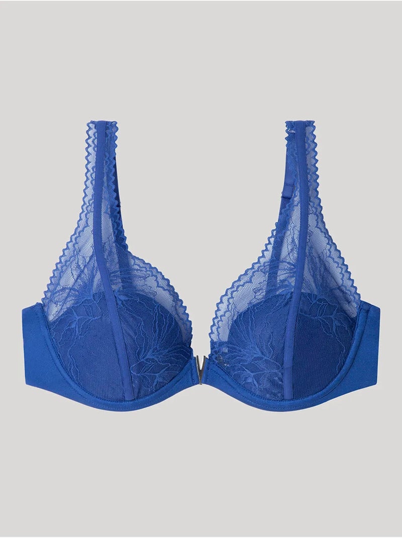 Sujetador bralette con aro y foam, en tejido de microfibra y encaje Azul - Kiabi