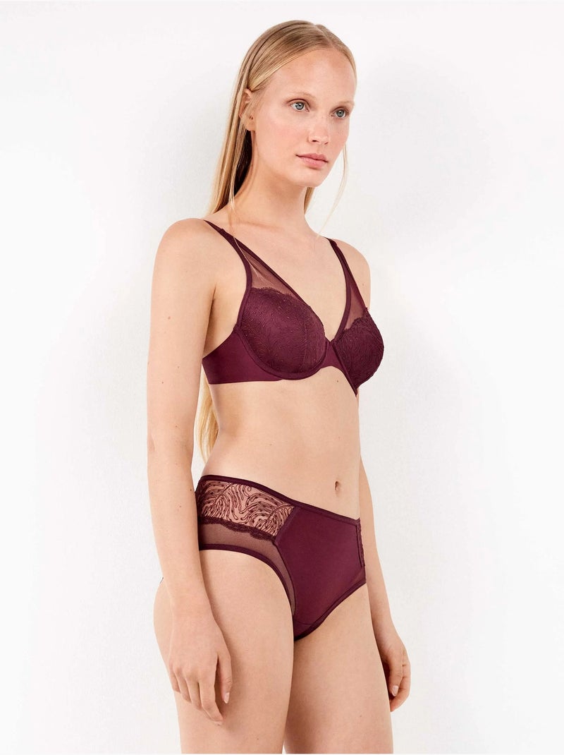 Sujetador bralette de capacidad con aro y foam de encaje bordado Violeta berenjena - Kiabi