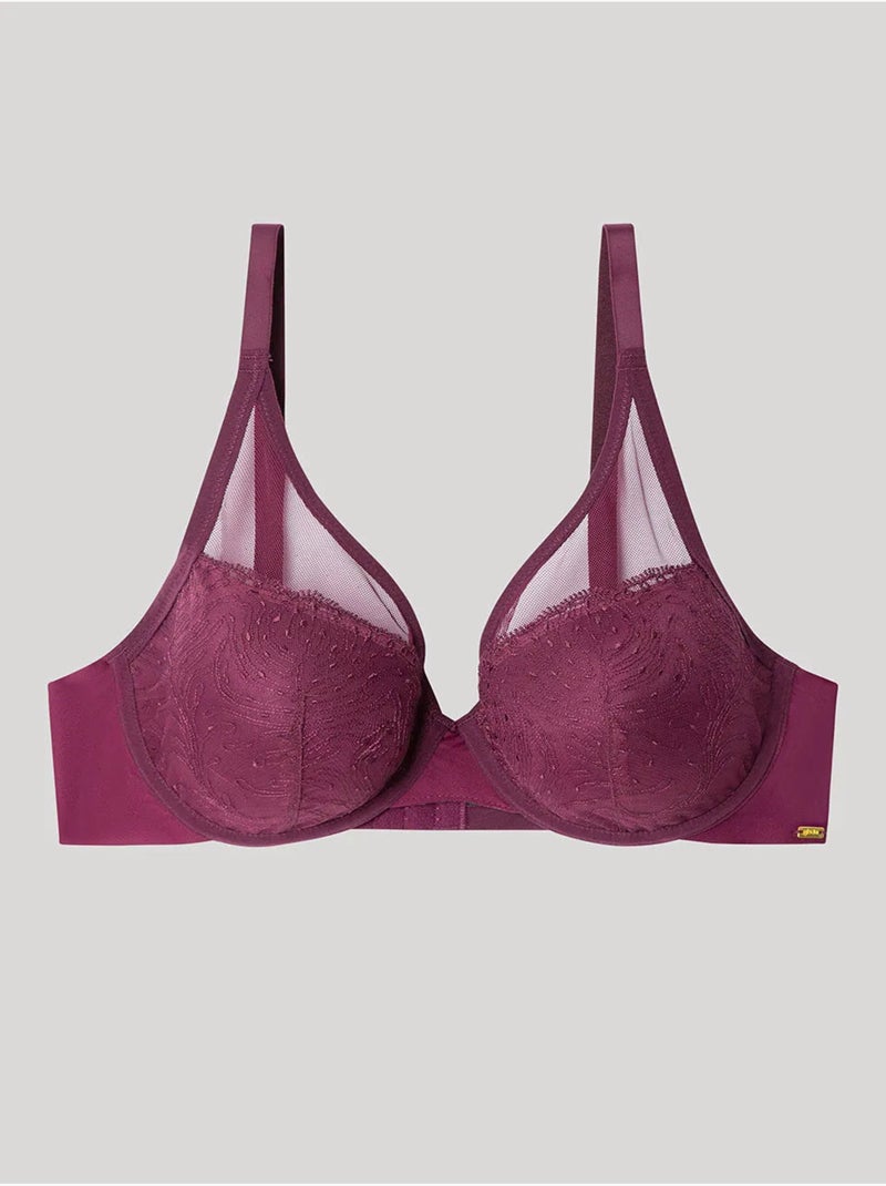 Sujetador bralette de capacidad con aro y foam de encaje bordado Violeta berenjena - Kiabi