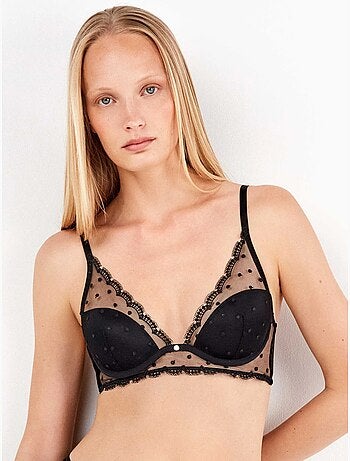 Sujetador bralette media copa, con aro y foam, de encaje bordado
