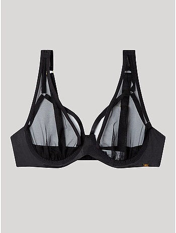 Sujetador bralette sin foam, con aro y tiras en escote, en tul