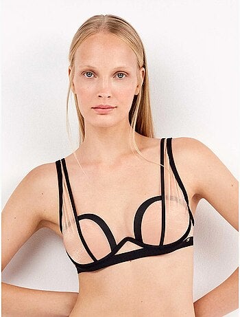 Sujetador bralette tiras, con aro continuo, de tul con lurex