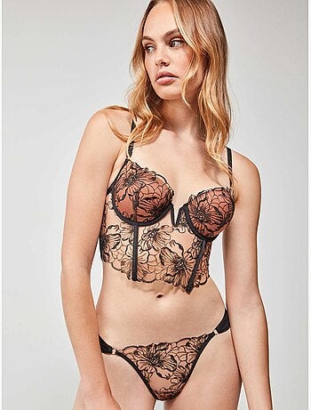 Sujetador bustier con aro, copas y corte v, de encaje
