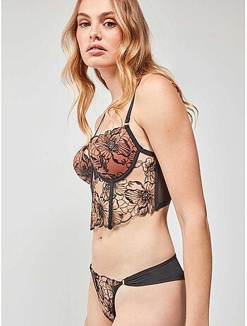 Sujetador bustier con aro, copas y corte v, de encaje