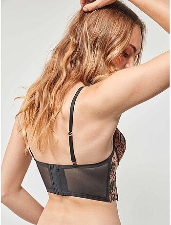 Sujetador bustier con aro, copas y corte v, de encaje