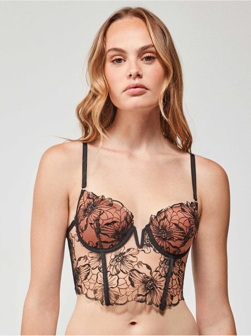 Sujetador bustier con aro, copas y corte v, de encaje - Kiabi Sujetador bustier con aro, copas y corte v, de encaje - Kiabi