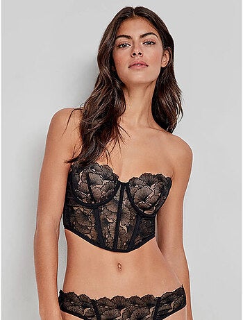 Sujetador bustier con aro, de tul bordado con flores