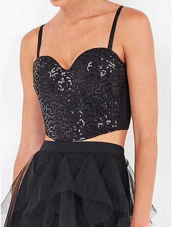 Sujetador bustier con tirantes, escote corazón y lentejuelas