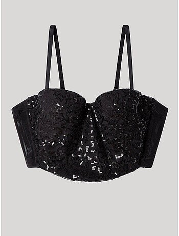 Sujetador bustier con tirantes, escote corazón y lentejuelas