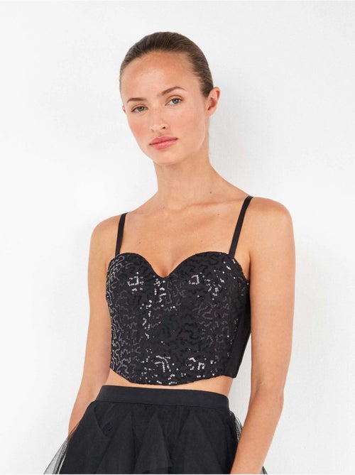 Sujetador bustier con tirantes, escote corazón y lentejuelas - Kiabi Sujetador bustier con tirantes, escote corazón y lentejuelas - Kiabi