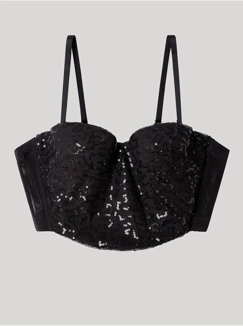 Sujetador bustier con tirantes, escote corazón y lentejuelas - Kiabi Sujetador bustier con tirantes, escote corazón y lentejuelas - Kiabi