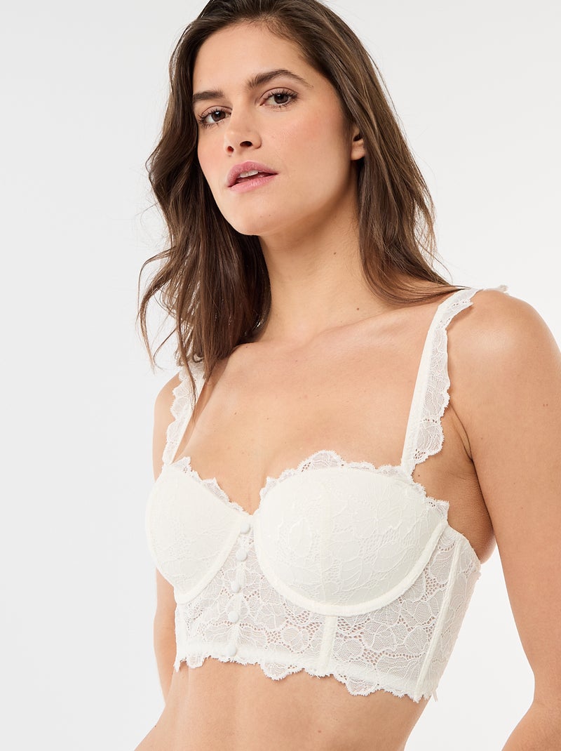 Sujetador bustier de encaje satinado Blanco - Kiabi