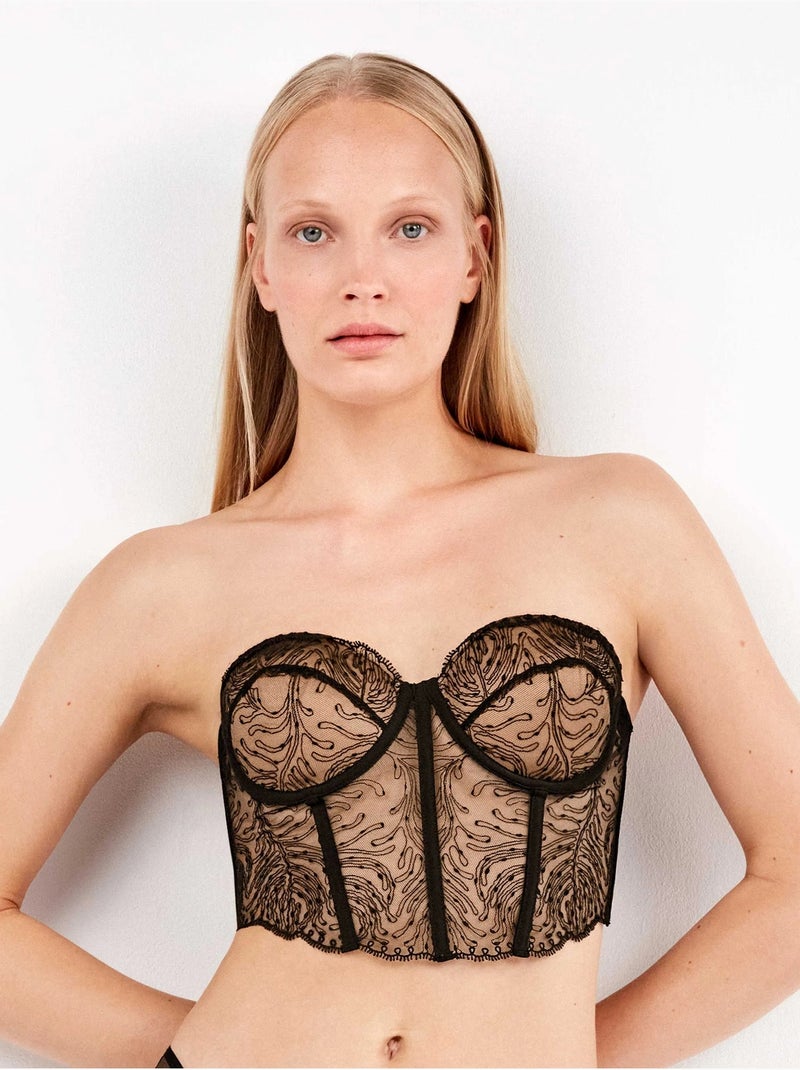 Sujetador bustier desmontable tipo corsé, de encaje Negro - Kiabi