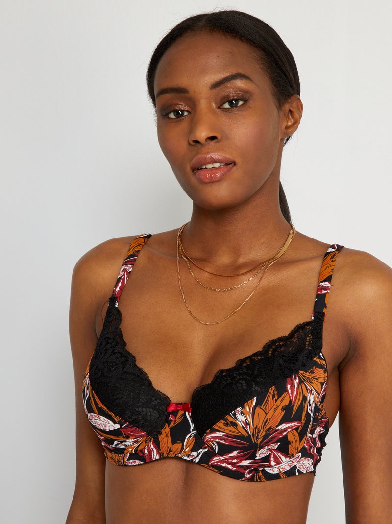 Sujetador con relleno 'Envie de Lingerie' estampado negro - Kiabi