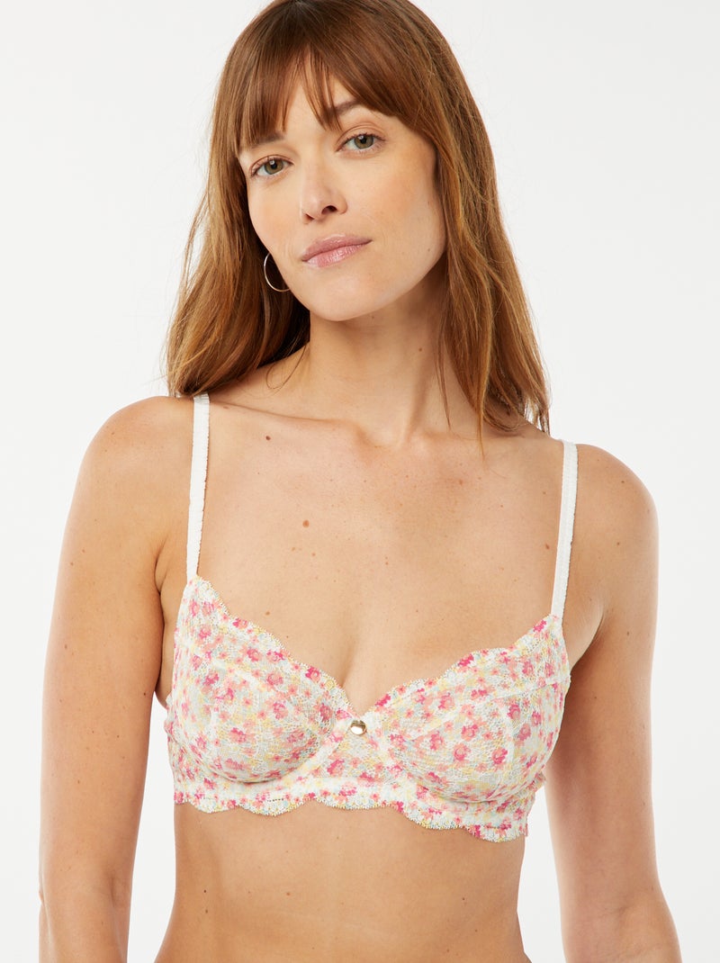 Sujetador corbeille con encaje floral AZUL - Kiabi