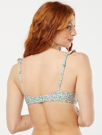 Sujetador de bikini de flores con tirantes con volantes