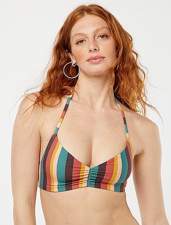 Sujetador de bikini triángulo reversible de rayas vs liso