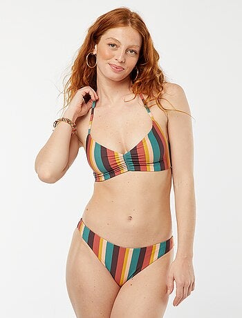 Sujetador de bikini triángulo reversible de rayas vs liso