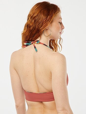 Sujetador de bikini triángulo reversible de rayas vs liso