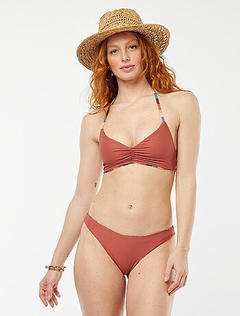 Sujetador de bikini triángulo reversible de rayas vs liso