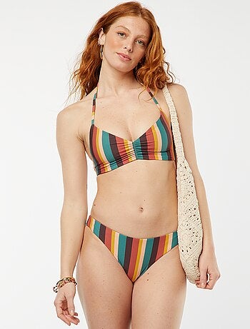 Sujetador de bikini triángulo reversible de rayas vs liso