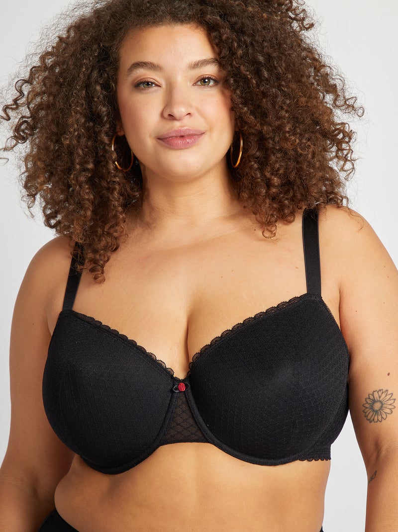 Sujetador de encaje con relleno negro - Kiabi