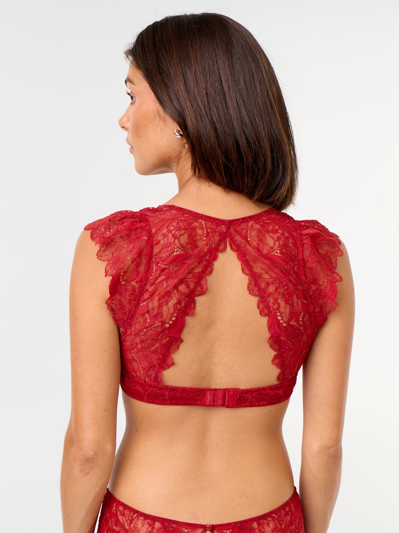 Sujetador de encaje con tirantes con volantes Rojo - Kiabi