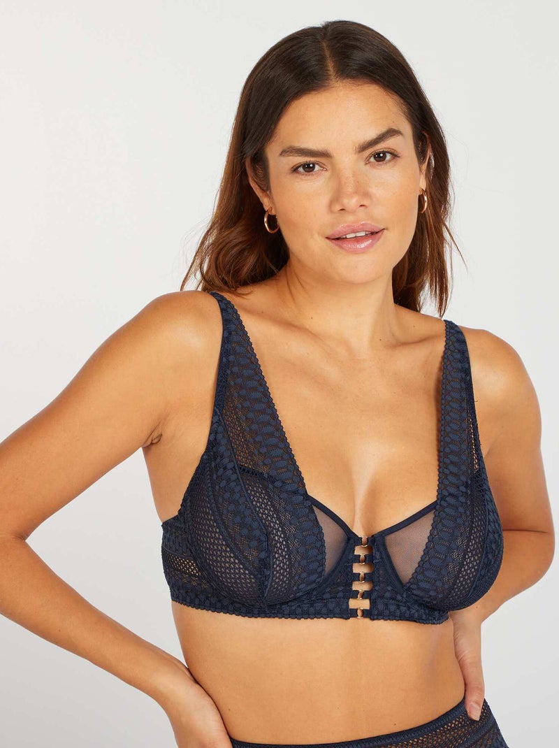Sujetador de encaje con transparencias D/E&F azul - Kiabi