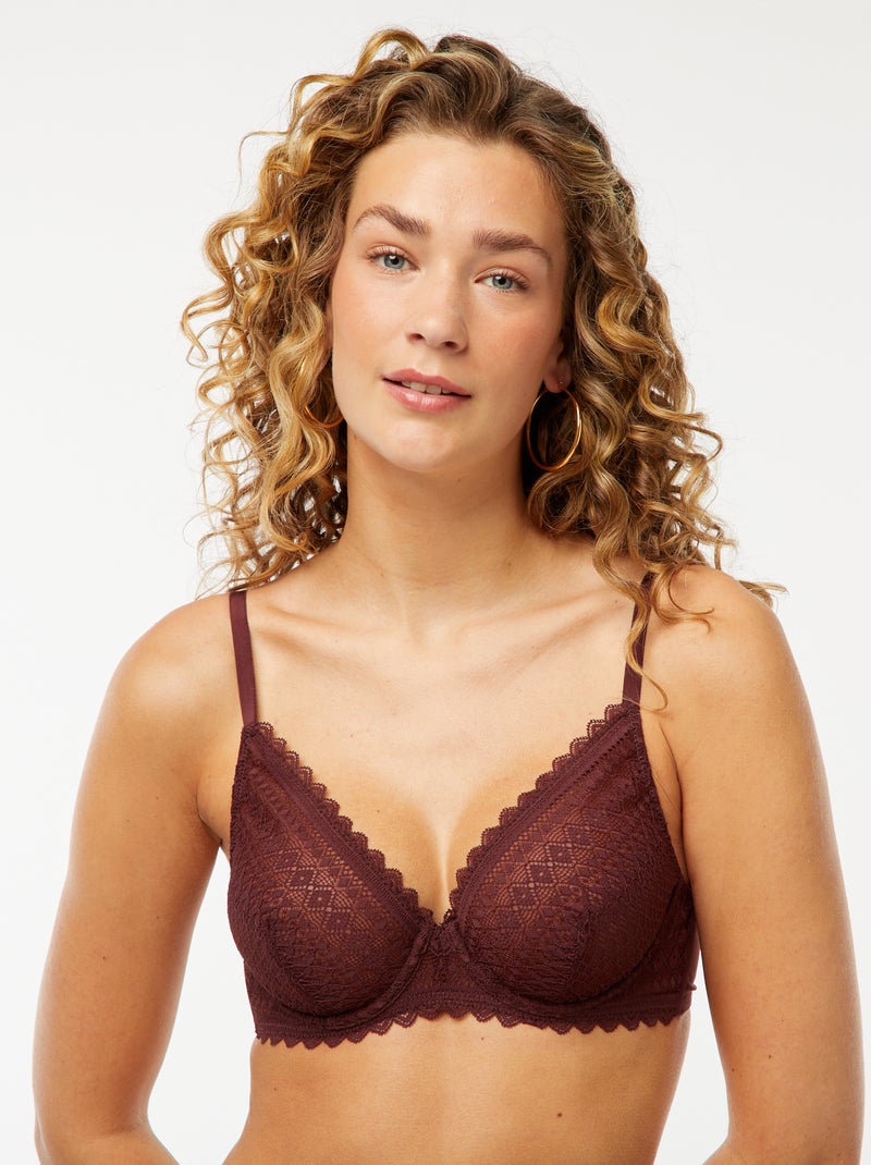 Sujetador de encaje con transparencias MARRON - Kiabi
