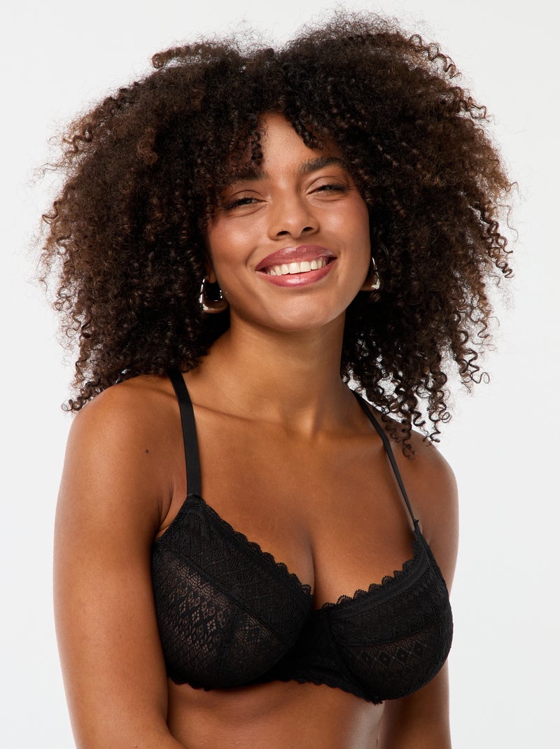 Sujetador de encaje copas D/E/F negro - Kiabi