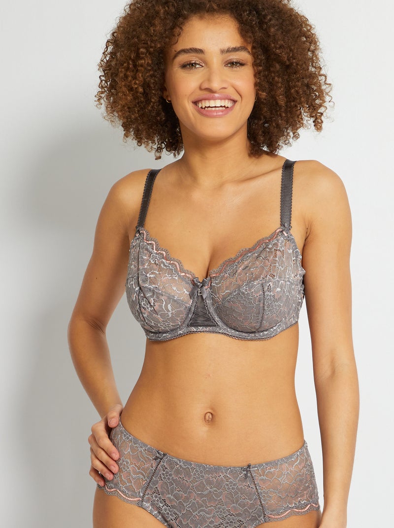 Sujetador de encaje floral 'Bestform' GRIS - Kiabi