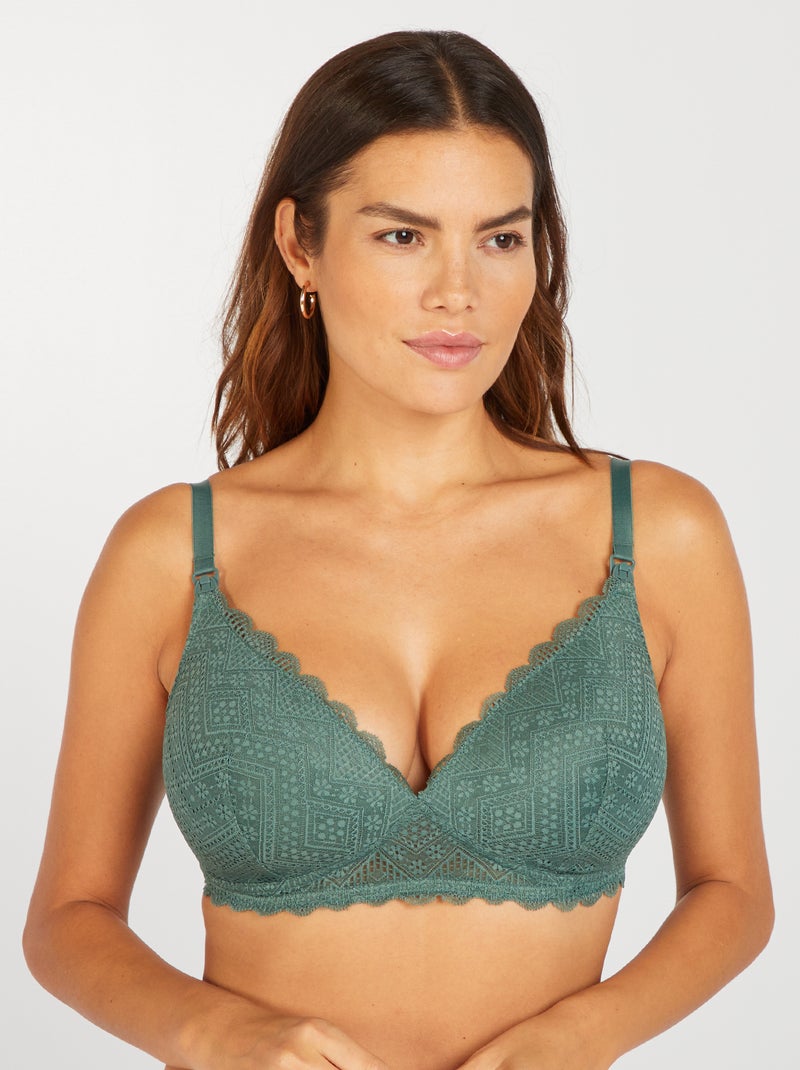 Sujetador de lactancia de encaje verde gris - Kiabi