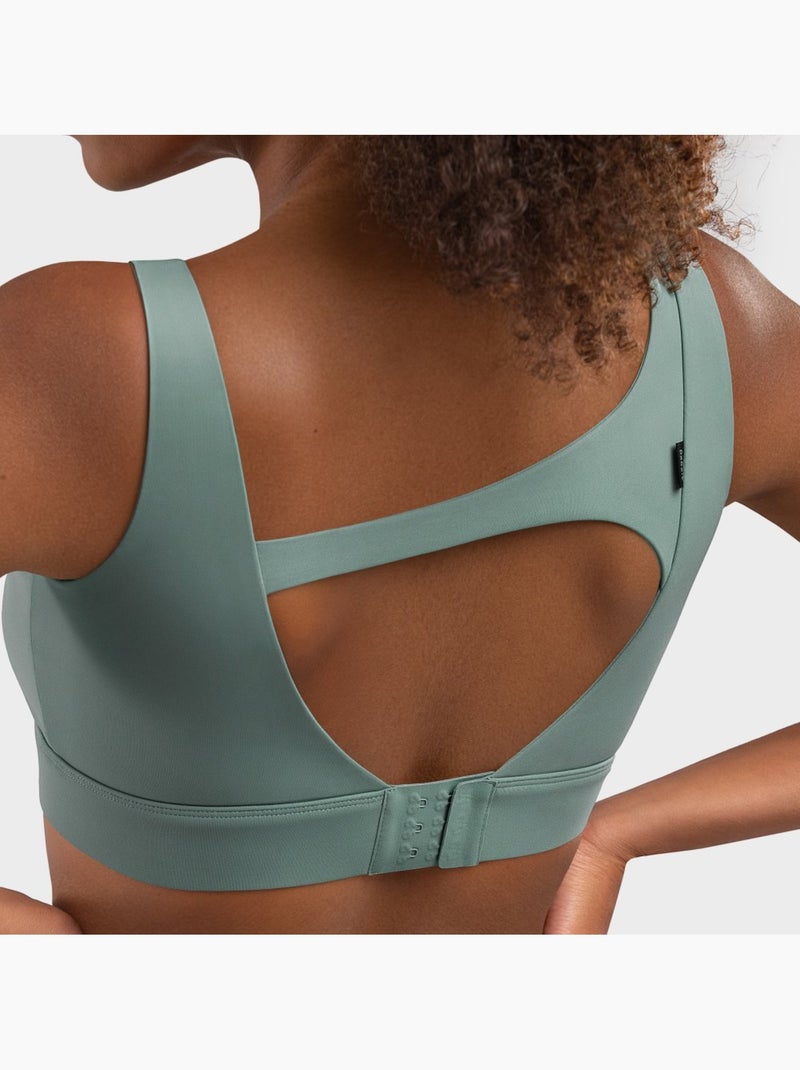 Sujetador deportivo alto impacto fitness mujer cross Gris verde - Kiabi