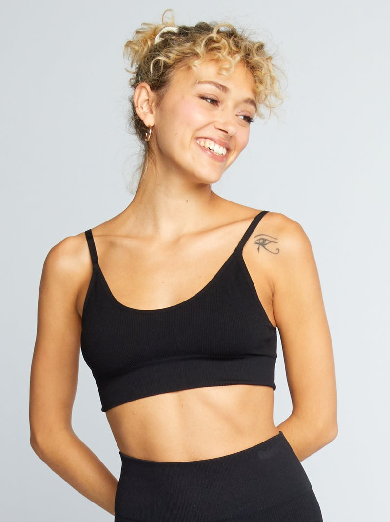 Sujetador deportivo de canalé negro - Kiabi