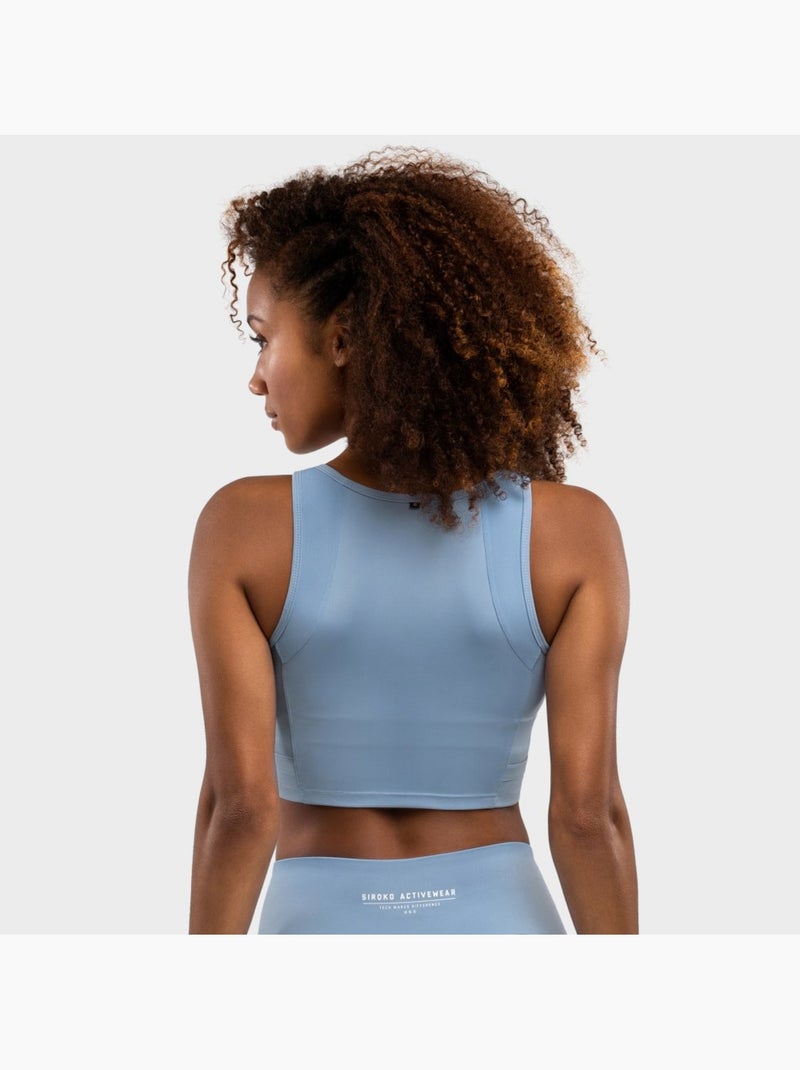 Sujetador deportivo mujer fitness mujer crunch Azul grisáceo - Kiabi