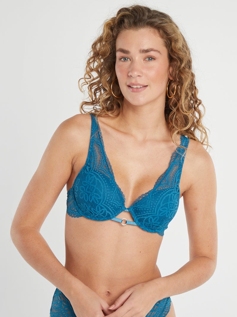 Sujetador halter de encaje AZUL - Kiabi