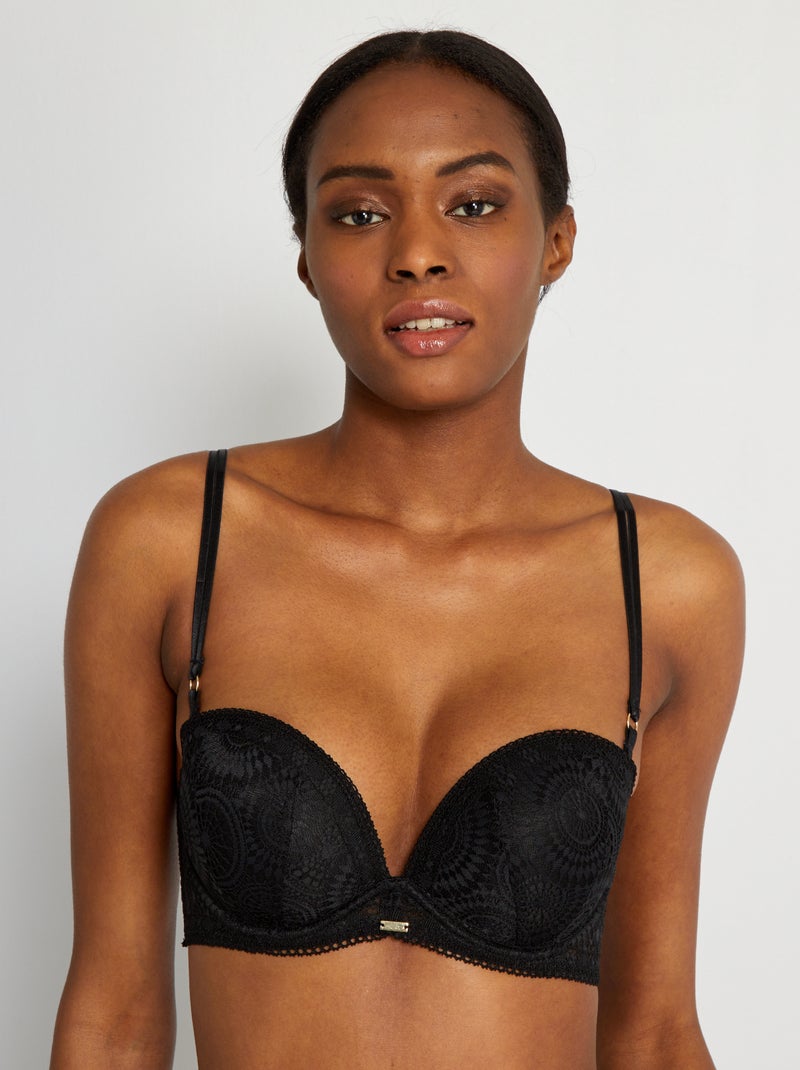 Sujetador push-up bandeau de encaje Negro - Kiabi