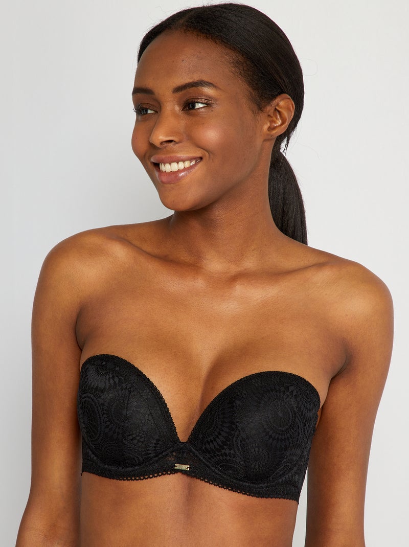 Sujetador push-up bandeau de encaje Negro - Kiabi