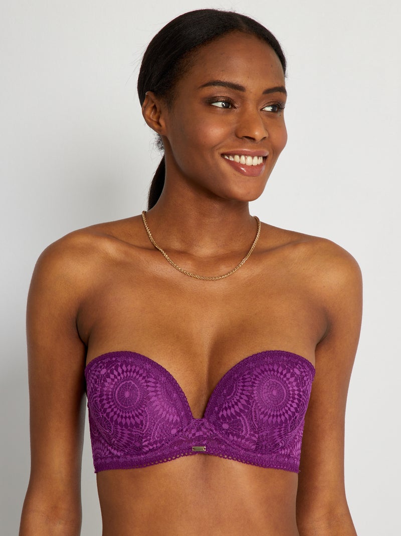 Sujetador push-up bandeau de encaje PURPURA - Kiabi