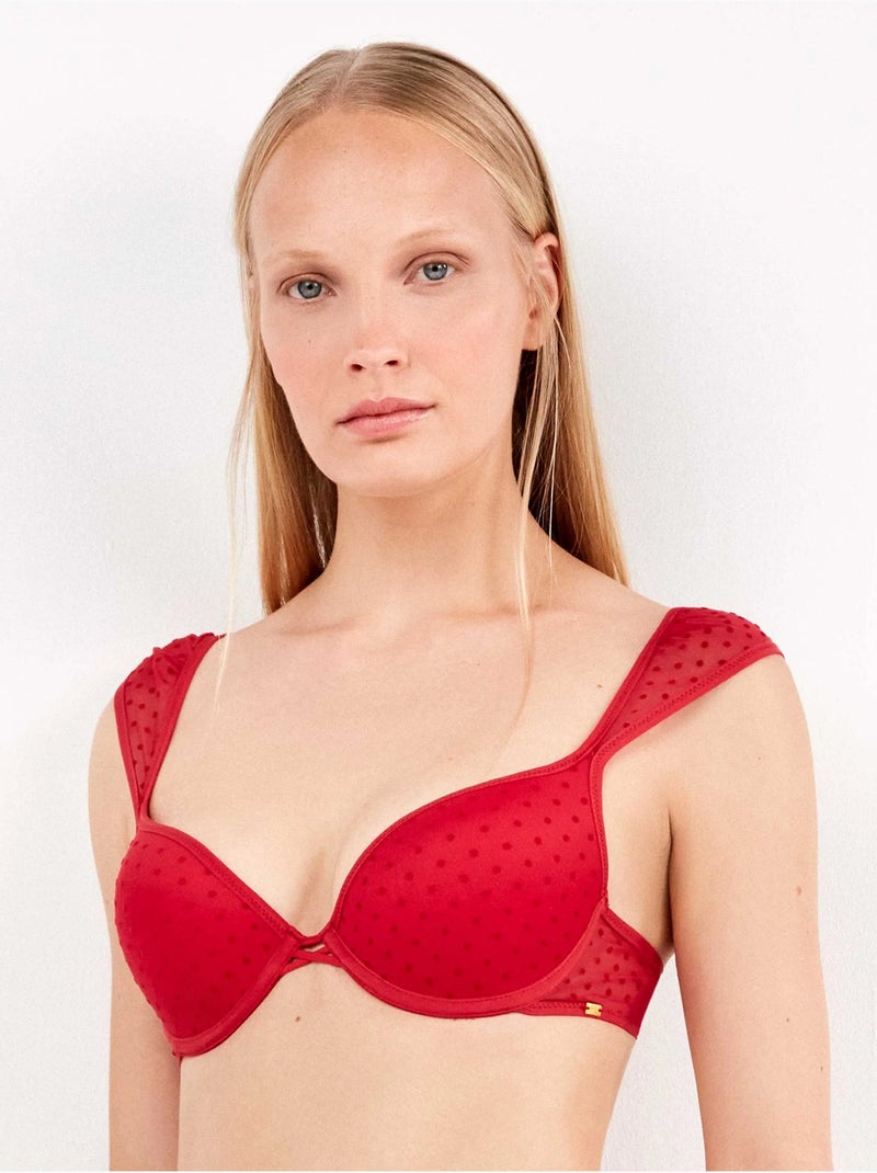 Sujetador push-up con aro, foam y tirante manga, en tul plumetti Rojo - Kiabi