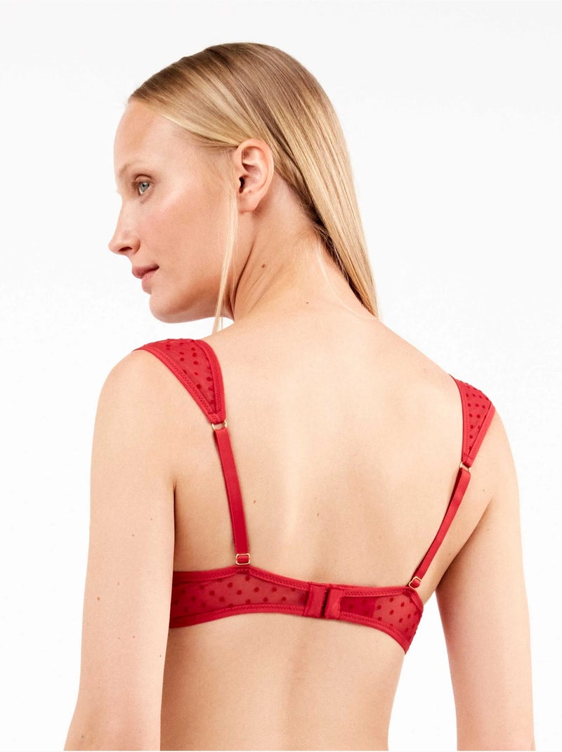 Sujetador push-up con aro, foam y tirante manga, en tul plumetti Rojo - Kiabi