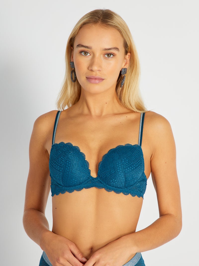 Sujetador push up de encaje azul oscuro - Kiabi