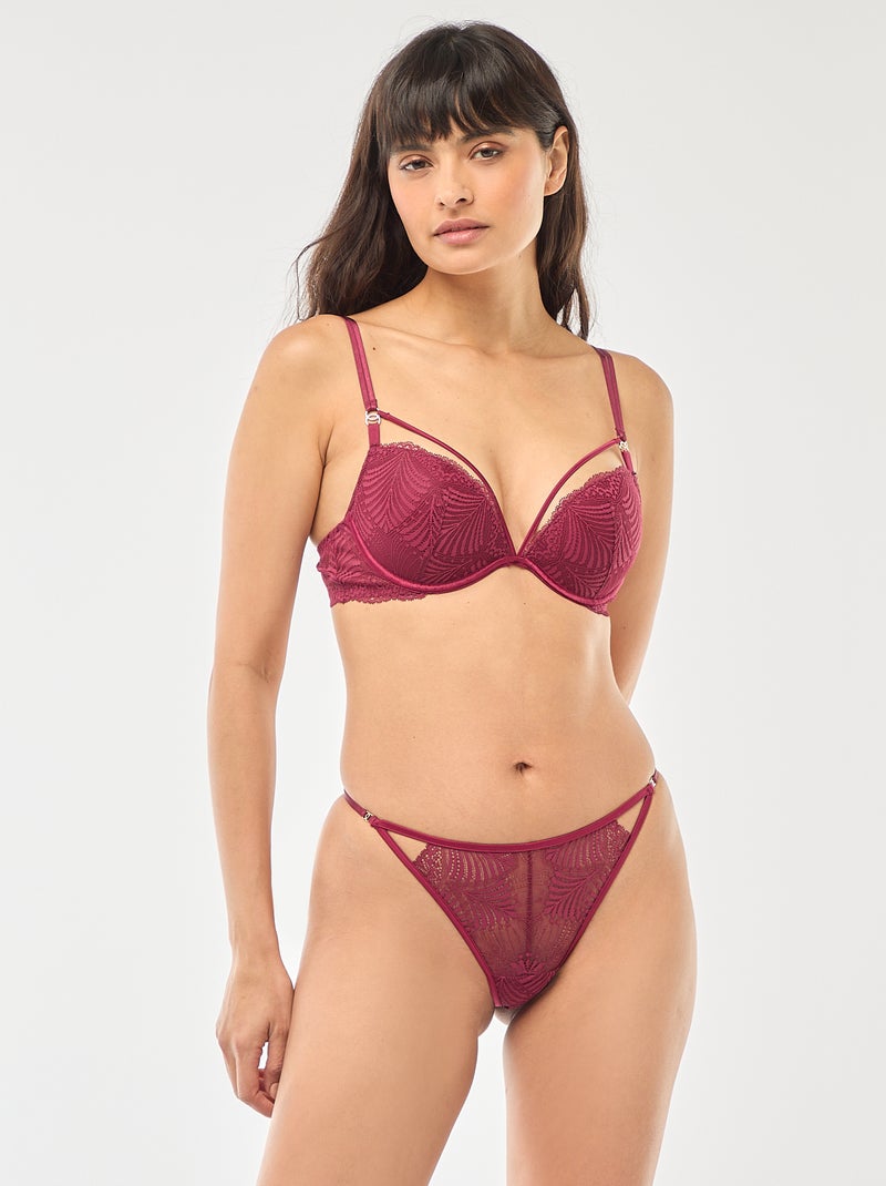 Sujetador push up de encaje con diseño de hojas Rojo - Kiabi