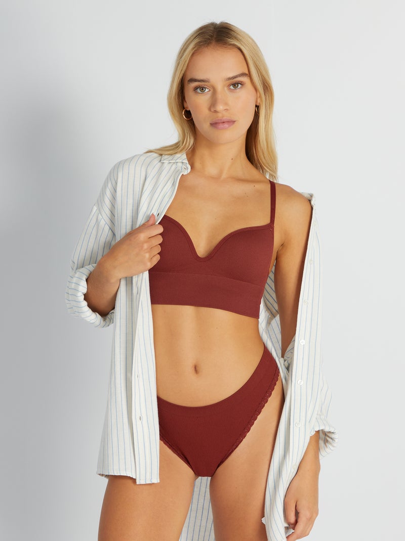 Sujetador push up de punto de canalé MARRON - Kiabi